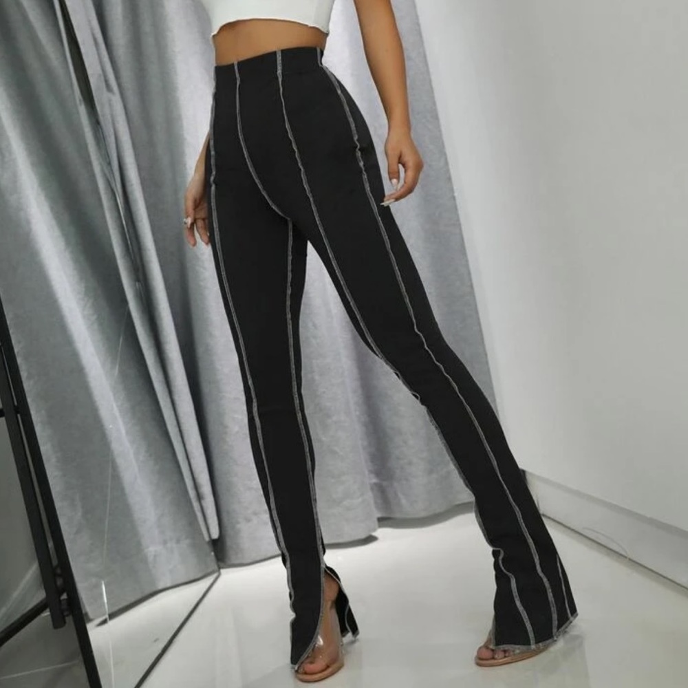 Contrast Stitch Split-Hem Pants